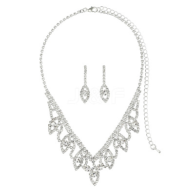 Leaf Brass Pave Clear Cubic Zirconia & Rhinestone Pendant Necklaces & Stud Earrings Sets FS-WG35E42-01-1