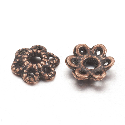 6-Petal Tibetan Style Alloy Hollow Flower Bead Caps X-TIBE-S221-R-NR-1