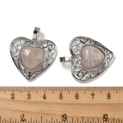 Natural Rose Quartz Peach Love Heart Pendants G-G158-01J-1
