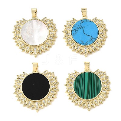 Brass Micro Pave Clear Cubic Zirconia & Resin/Natural White Shell/Synthetic Turquoise/Synthetic Malachite Pendants CU-CBA6938-08G-1
