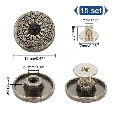15Pcs 1-Hole Alloy & Plastic Beads Buttons BUTT-HY0001-11B-1
