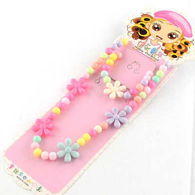 Flower Acrylic Pendant Necklaces and Stretch Bracelets Jewelry Sets SJEW-R048-05-1