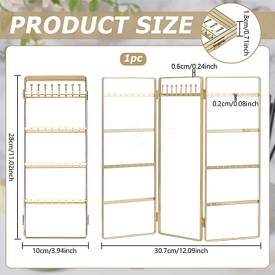 Iron Earring Display Folding Screen Stands with 3 Folding Panels EDIS-WH0070-01G-1