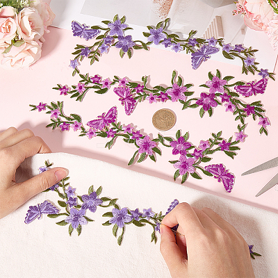 2 Pairs 2 Colors Flower Polyester Embroidery Cloth Sew on Appliques PATC-GF0001-59A-1