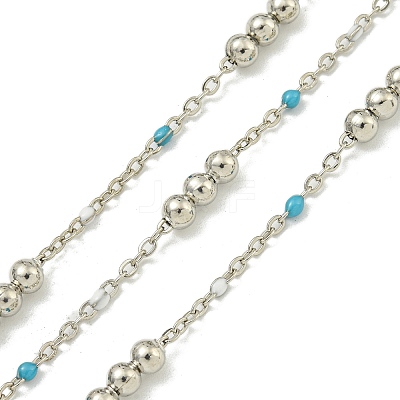 Brass Enamel Round Beaded Link Chain CHC-G022-07P-18-1