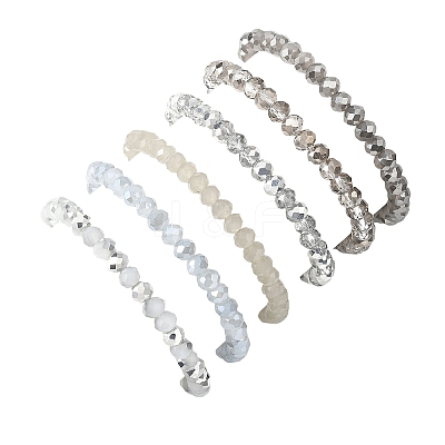 6Pcs Round Glass & CCB Beads Stretch Bracelets for Women BJEW-JB12676-1