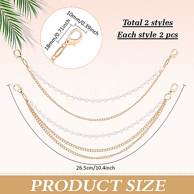 4Pcs 2 Styles Alloy & Imitation Pearl Three-layer Boot Strap Chains AJEW-ME0003-09-1