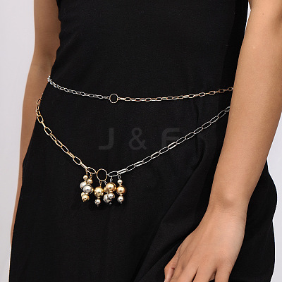Alloy Round Beaded Tassel Double Layer Waist Belly Chains for Women FS-WGA8D7B-01-1