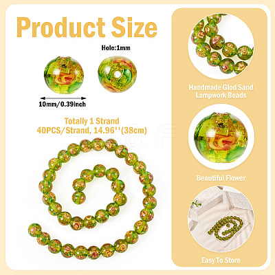 1 Strand Handmade Glod Sand Lampwork Beads Strands LAMP-TA0002-09E-1