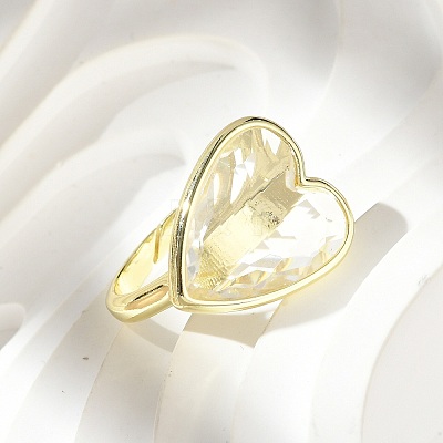 Heart Brass Natural Quartz Crystal Finger Rings RJEW-D304-01G-F-1