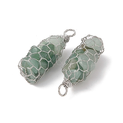 Rack Plating Copper Wire Wrapped Natural Green Aventurine Chip Big Pendants G-C130-01P-08-1