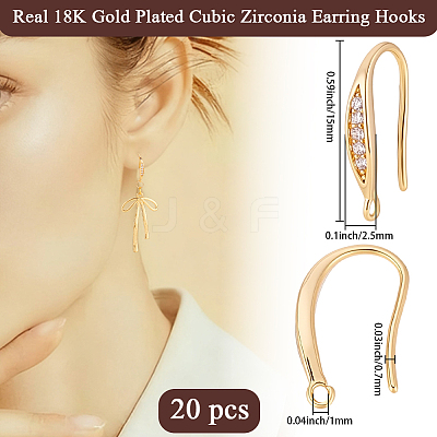 20Pcs Brass Micro Pave Clear Cubic Zirconia Earring Hooks KK-BBC0023-51-1
