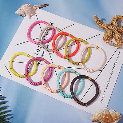 20Pcs 20 Colors Handmade Polymer Clay Heishi Surfer Stretch Bracelets Set with Synthetic Hematite BJEW-SW00043-1