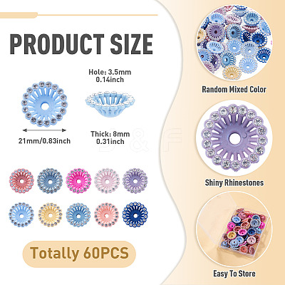 60Pcs Acrylic & Rhinestone Bead Caps MACR-TA0002-78-1