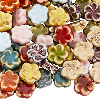 60Pcs 10 Colors Handmade Porcelain Beads for Necklaces Bracelets Making PORC-SC0001-24-1
