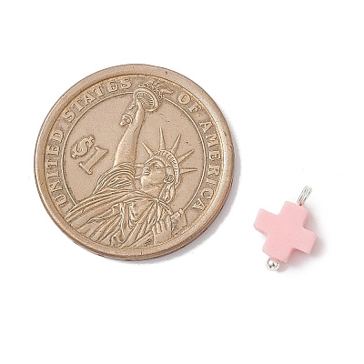 Synthetic Coral Dyed Pink Cross Charms PALLOY-JF04223-02-1