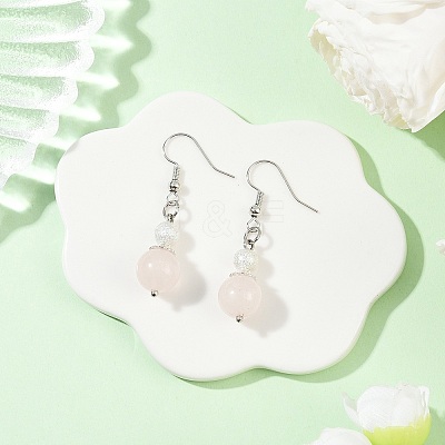 Brass Natural Rose Quartz Dangle Earrings EJEW-JE06588-01-1