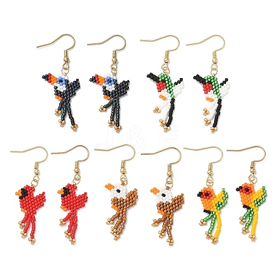 5 Pairs 304 Stainless Steel MIYUKI Glass Seed Beads Bird Dangle Earrings EJEW-MZ00555-1
