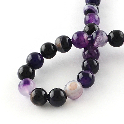 Dyed Natural Striped Agate/Banded Agate Round Bead Strands G-R342-4mm-03-1