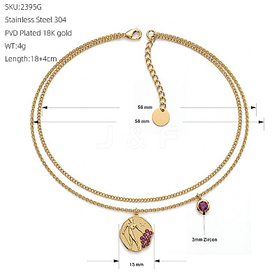 304 Stainless Steel Pave Deep Pink Cubic Zirconia Charm 2-Strand Bracelets WGC9028-03-1