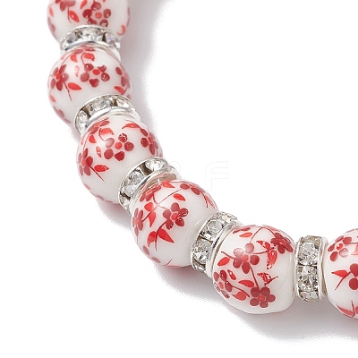 Flower Printed Porcelain Ceramic Beads Stretch Bracelets for Women BJEW-JB12375-02-1