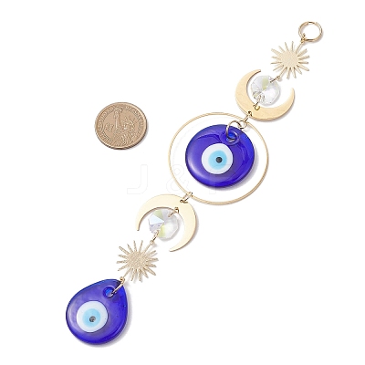 Handmade Lampwork Flat Round & Teardrop with Evil Eye Hanging Suncatchers HJEW-JM04404-1