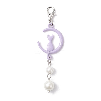 Moon with Cat Alloy Pendant Decorations HJEW-JM04200-1