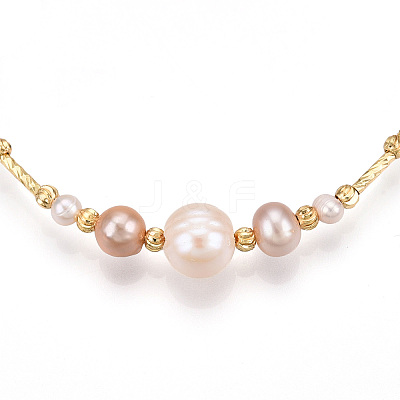 Brass Natural Fresh Water Pearl Beaded Bracelets for Women BJEW-T022-10G-1
