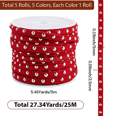 CALFOVERA 5 Rolls 5 Colors Faux Suede Cord LW-CL0001-02D-1