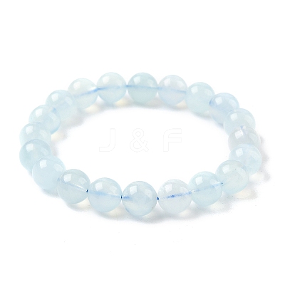 Natural Aquamarine Round Bead Stretch Bracelets for Men Women BJEW-U034-01A-01-1