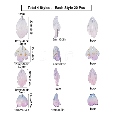 80Pcs 4 Style Glass Pendants GLAA-SC0001-63-1