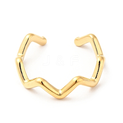 Ion Plating(IP) 304 Stainless Steel Wave Open Cuff Ring for Women RJEW-I085-13P-01-1