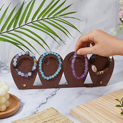 Teardrop Shaped Wood Bracelet Organizer Display Stands ODIS-WH0099-132A-1