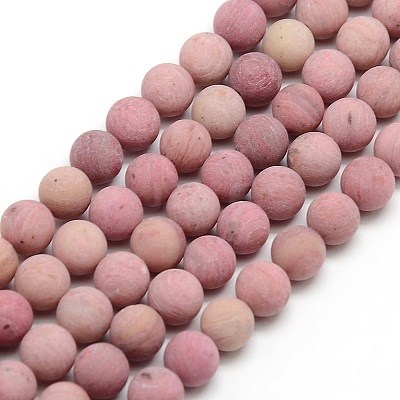 Natural Frosted Rhodonite Round Bead Strands G-M064-6mm-04-1
