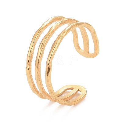 Ion Plating(IP) 304 Stainless Steel Triple Line Open Cuff Ring for Women X-RJEW-C025-12G-1
