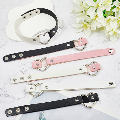 6Pcs 6 Styles Adjustable Gothic Two Tone PU Leather Alloy Heart Choker Necklaces for Women NJEW-CL0007-07-1