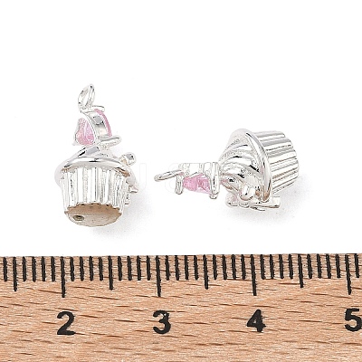 Brass Pave Cubic Zirconia Cupcake with Heart Charms KK-C155-16S-05-1