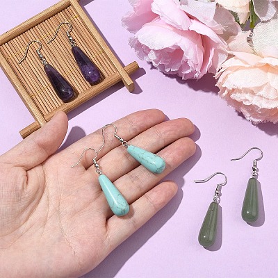 3 Pairs 3 Style Brass Teardrop Dangle Earrings EJEW-YW0001-11A-1