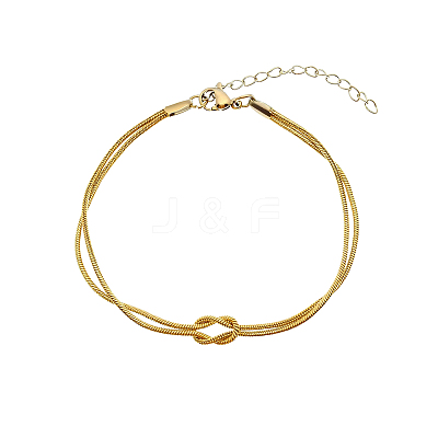 304 Stainless Steel 2-Strand Handmade Knot Snake Chain Bracelets for Couples BU0455-3-1
