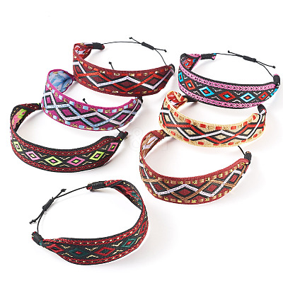 7Pc 7 Style Adjustable Polyester Ethnic Cord Wrap Bracelets BJEW-TAC0036-1