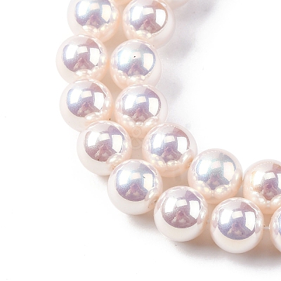 UV Plating Pearlized Glass Pearl Beads Strands GLAA-F128-01B-T02-1
