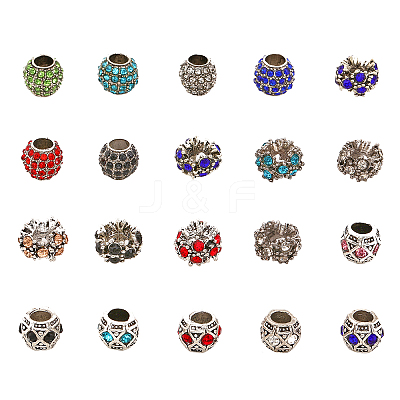 30Pcs 18 Style Alloy Rhinestone European Beads FIND-CA0006-82-1