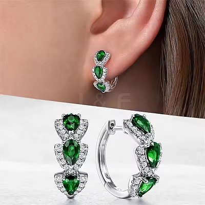 Teardrop Brass Micro Pave Cubic Zirconia Hoop Earrings FS-WG8AD95-02-1