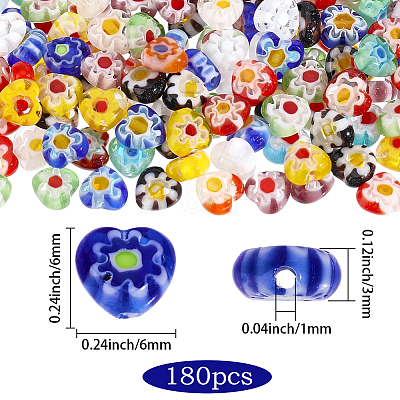 180pcs Handmade Millefiori Glass Beads LAMP-PA0001-67B-1
