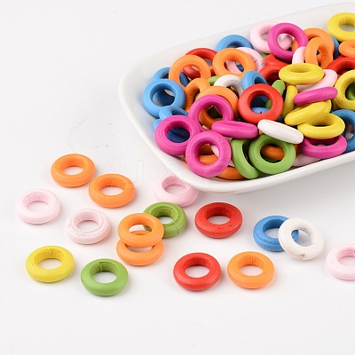 Mixed Color Donut Natural Wood Beads X-TB233Y-1