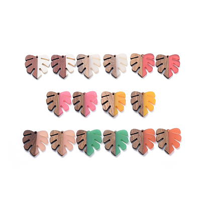 8 Colors Resin & Walnut Wood Pendants RESI-X0001-31-1