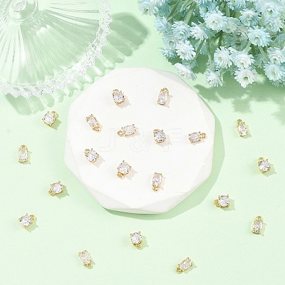 10Pcs 2 Styles Brass Micro Pave Clear Cubic Zirconia Charms KK-YW0004-36-1