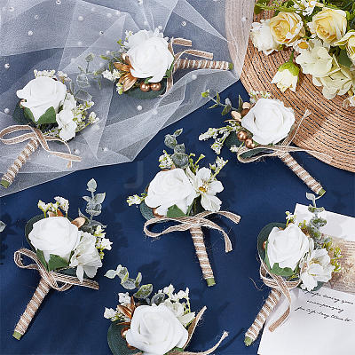 12Pcs Silk Cloth Rose Flower Boutonniere Brooch AJEW-GO0004-28-1