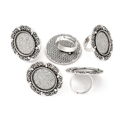 Vintage Adjustable Iron Finger Ring Components Alloy Cabochon Bezel Settings X-PALLOY-O039-08AS-1