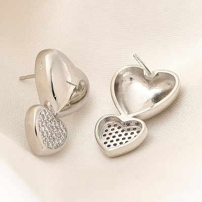 Rack Plating Heart Brass Micro Pave Clear Cubic Zirconia Stud Earrings EJEW-H143-26P-1